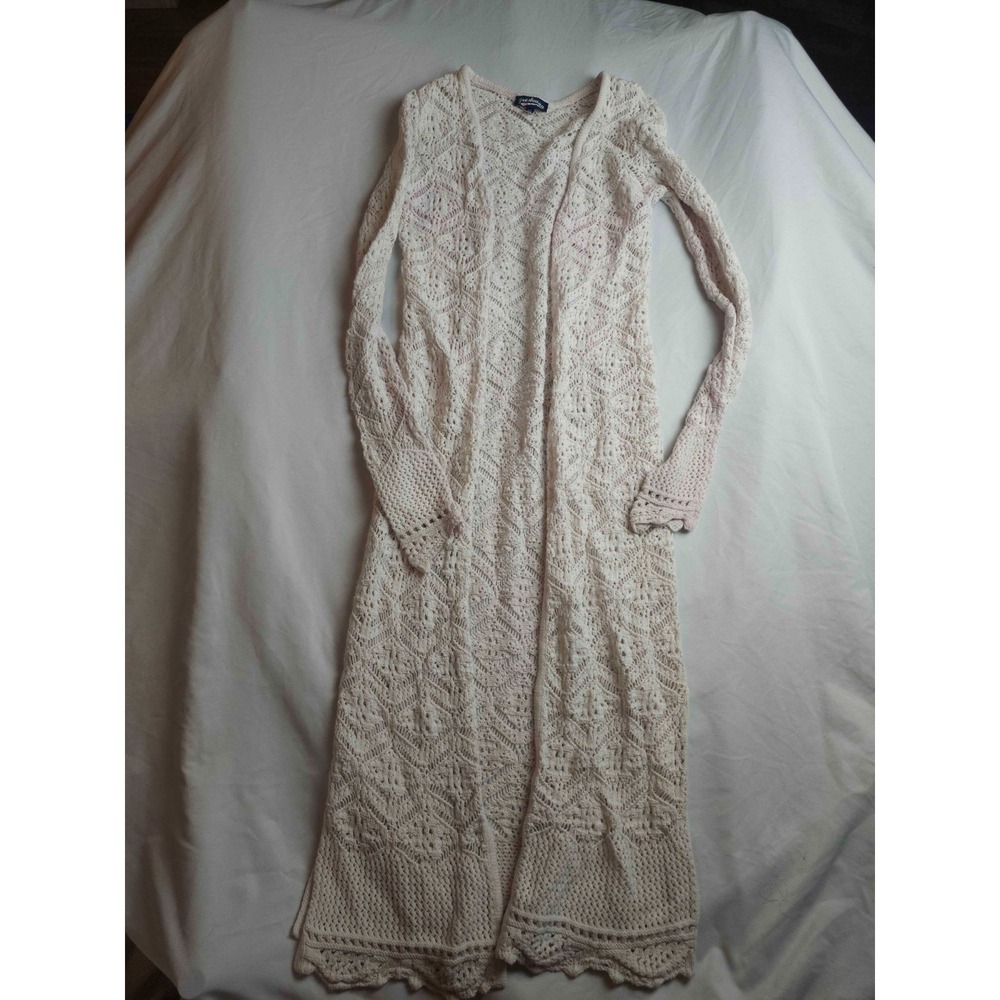 Freshman 1996 Duster Cardigan Womens XS Beige Boho Romantic Chic Artsy Festival - Picture 2 of 10